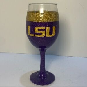 LSU Tigers Glitter Wine Glass Goblet Purple Gold 16 oz 9" Stemmed Fan Gift